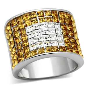 LOA839 - Rhodium Brass Ring with Top Grade Crystal  in Topaz