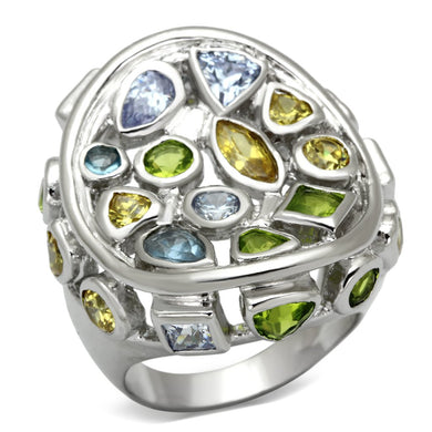 LOA840 - Rhodium Brass Ring with Assorted  in Multi Color