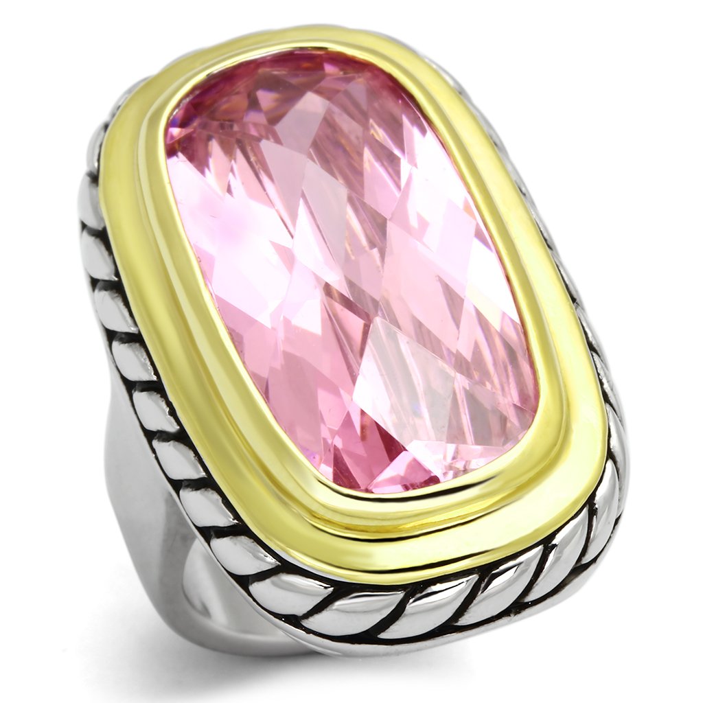 LOA841 - Reverse Two-Tone Brass Ring with AAA Grade CZ in Rose ...