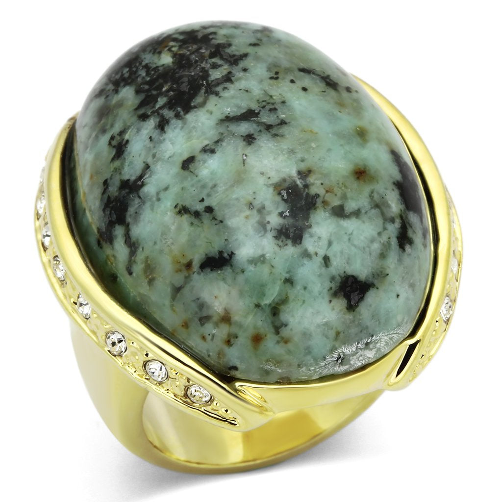 LOA844 - Gold Brass Ring with Semi-Precious Turquoise in Sea Blue