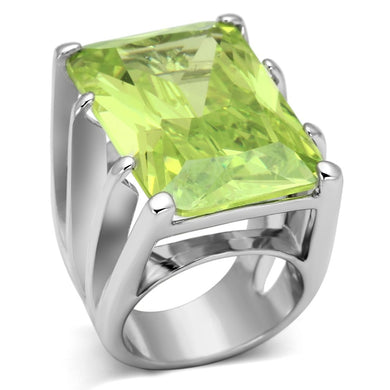 LOA854 - Rhodium Brass Ring with AAA Grade CZ  in Apple Green color