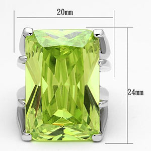 LOA854 - Rhodium Brass Ring with AAA Grade CZ  in Apple Green color