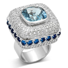 Load image into Gallery viewer, LOA861 - Rhodium Brass Ring with Synthetic Spinel in London Blue