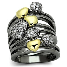 Load image into Gallery viewer, LOA875 - Gold+Ruthenium Brass Ring with AAA Grade CZ  in Clear