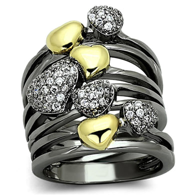 LOA875 - Gold+Ruthenium Brass Ring with AAA Grade CZ  in Clear
