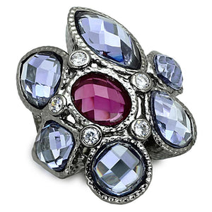 LOA876 - Ruthenium Brass Ring with AAA Grade CZ  in Multi Color