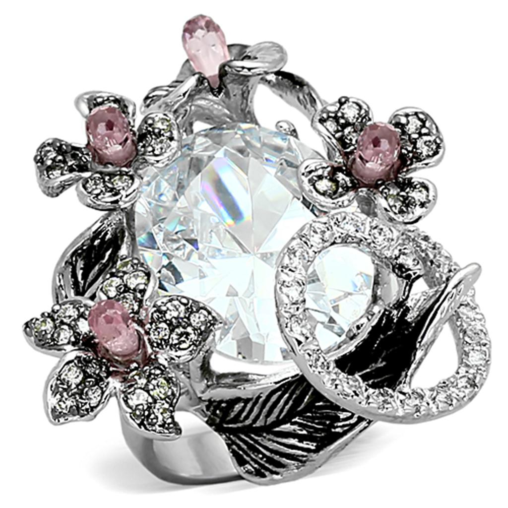 LOA877 - Rhodium + Ruthenium Brass Ring with AAA Grade CZ  in Multi Color