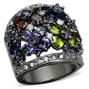 LOA884 - Ruthenium Brass Ring with AAA Grade CZ  in Multi Color