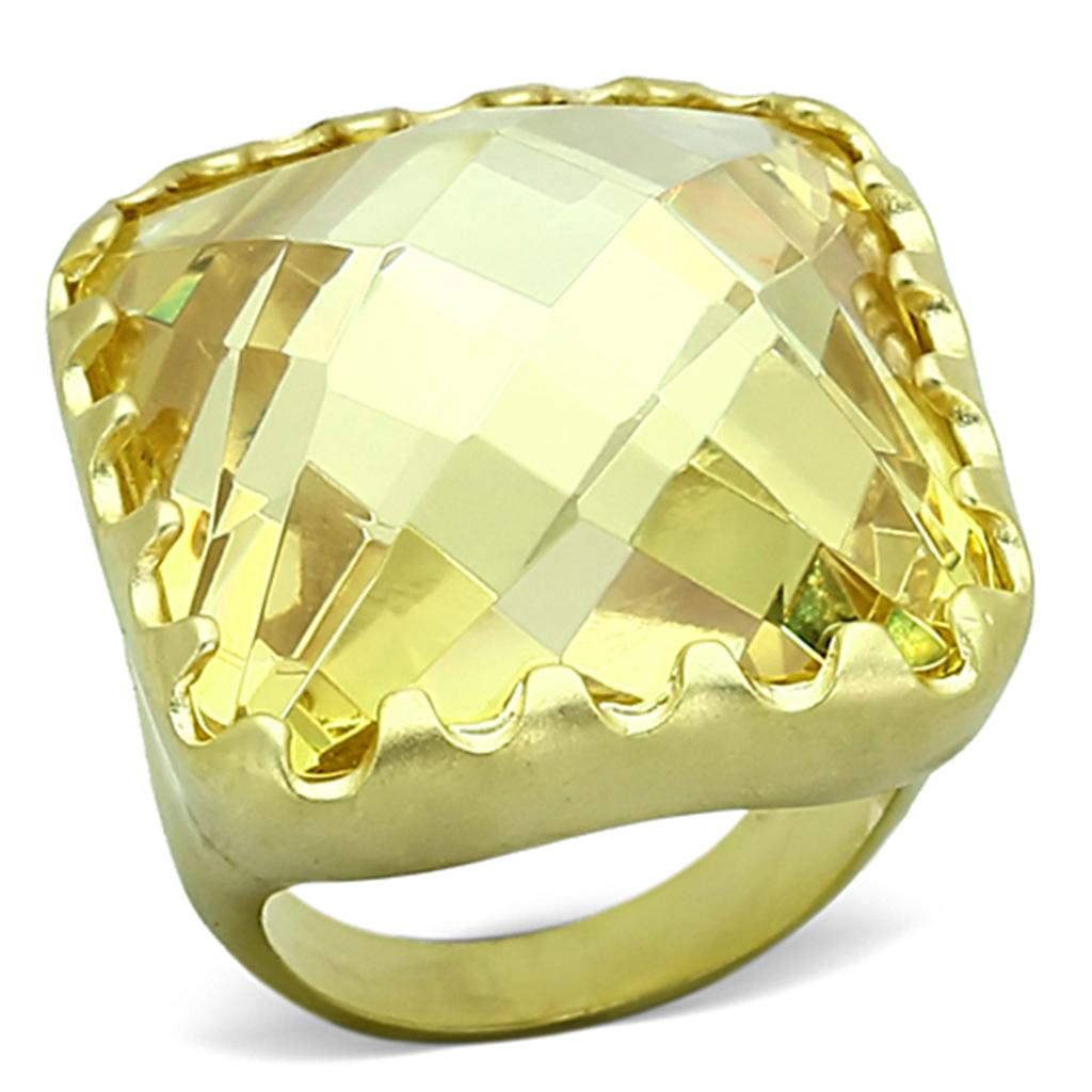LOA888 - Matte Gold Brass Ring with AAA Grade CZ  in Citrine Yellow