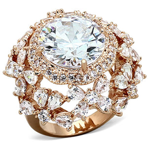 LOA891 - Rose Gold Brass Ring with AAA Grade CZ  in Clear
