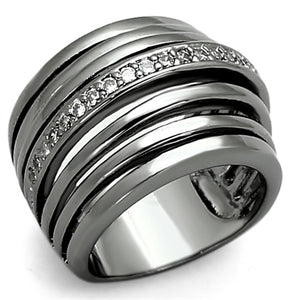 LOA893 Ruthenium Brass Ring with AAA Grade CZ in Clear