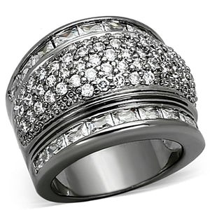 LOA894 - Ruthenium Brass Ring with AAA Grade CZ  in Clear