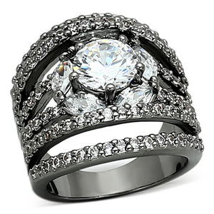 LOA895 - Ruthenium Brass Ring with AAA Grade CZ  in Clear