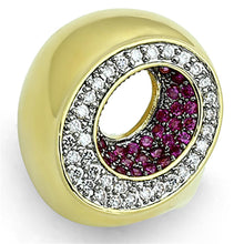 Load image into Gallery viewer, LOA902 - Gold+Ruthenium Brass Ring with AAA Grade CZ  in Ruby