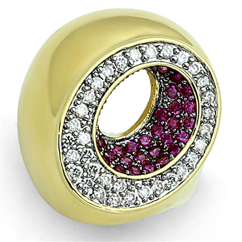 LOA902 - Gold+Ruthenium Brass Ring with AAA Grade CZ  in Ruby