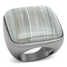 Load image into Gallery viewer, LOA905 - Ruthenium Brass Ring with Semi-Precious Agate in Light Gray