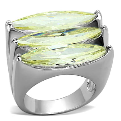 LOA916 - Rhodium Brass Ring with AAA Grade CZ  in Apple Green color