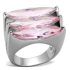 LOA919 - Rhodium Brass Ring with AAA Grade CZ  in Rose