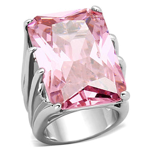 LOA921 - Rhodium Brass Ring with AAA Grade CZ  in Rose