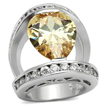 Load image into Gallery viewer, LOA922 - Rhodium Brass Ring with AAA Grade CZ  in Champagne