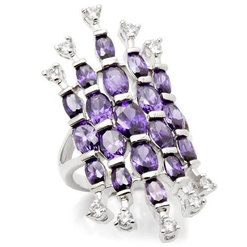 LOA933 - Rhodium Brass Ring with AAA Grade CZ  in Amethyst