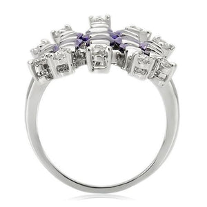 LOA933 - Rhodium Brass Ring with AAA Grade CZ  in Amethyst