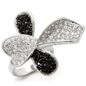 LOA936 - Rhodium + Ruthenium Brass Ring with AAA Grade CZ  in Jet