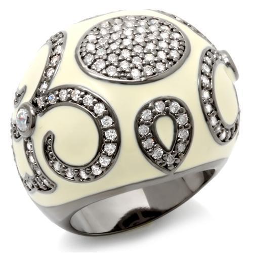 LOA939 - Ruthenium Brass Ring with AAA Grade CZ  in Clear