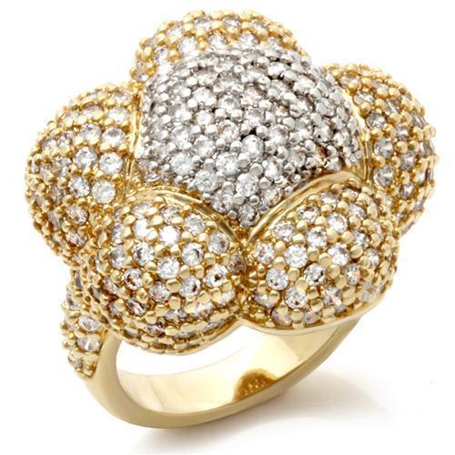 LOA941 - Gold+Rhodium Brass Ring with AAA Grade CZ  in Clear