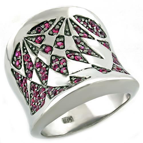 LOAS1009 - Rhodium 925 Sterling Silver Ring with AAA Grade CZ  in Ruby