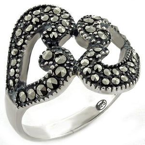 LOAS1010 - High-Polished 925 Sterling Silver Ring with Synthetic Marcasite in Jet