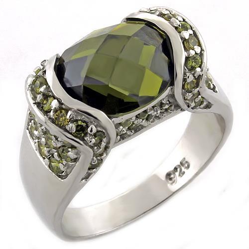 LOAS1016 - High-Polished 925 Sterling Silver Ring with AAA Grade CZ  in Peridot