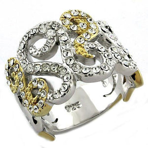 LOAS1019 - Gold+Rhodium 925 Sterling Silver Ring with Top Grade Crystal  in Clear