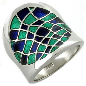 LOAS1021 - Rhodium 925 Sterling Silver Ring with Epoxy  in Multi Color