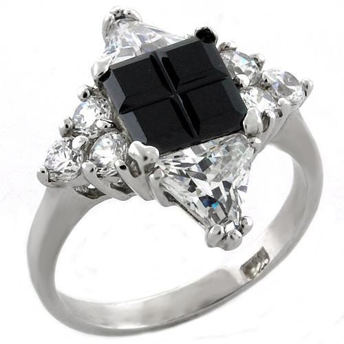 LOAS1031 - Rhodium 925 Sterling Silver Ring with AAA Grade CZ  in Jet