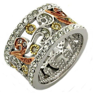LOAS1032 - Rhodium 925 Sterling Silver Ring with Top Grade Crystal  in Multi Color
