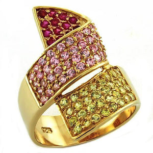 LOAS1041 - Gold 925 Sterling Silver Ring with AAA Grade CZ  in Multi Color