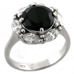 LOAS1044 - Rhodium 925 Sterling Silver Ring with AAA Grade CZ  in Jet