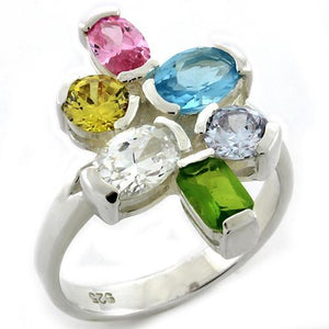 LOAS1075 - High-Polished 925 Sterling Silver Ring with AAA Grade CZ  in Multi Color