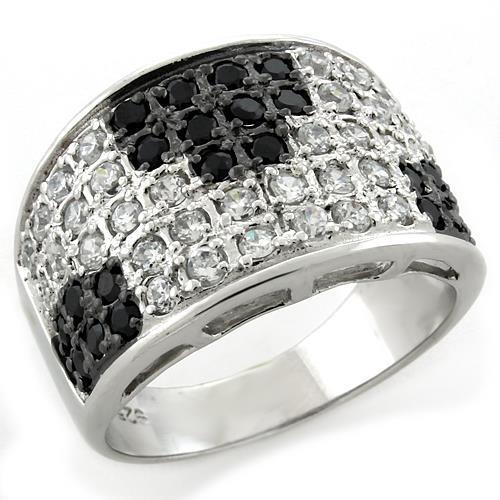LOAS1088 - IP Black(Ion Plating) 925 Sterling Silver Ring with AAA Grade CZ  in Jet