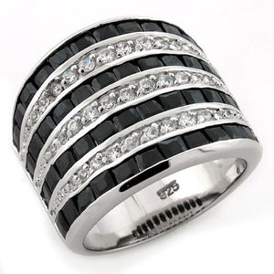 LOAS1089 - Rhodium 925 Sterling Silver Ring with AAA Grade CZ  in Jet