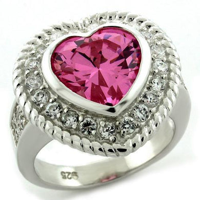 LOAS1090 - High-Polished 925 Sterling Silver Ring with AAA Grade CZ  in Rose