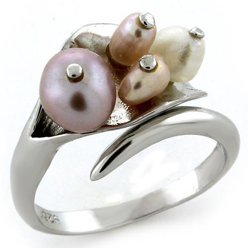LOAS1094 - Rhodium 925 Sterling Silver Ring with Synthetic Pearl in Multi Color