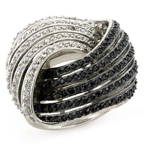 LOAS1097 - Rhodium + Ruthenium 925 Sterling Silver Ring with AAA Grade CZ  in Multi Color