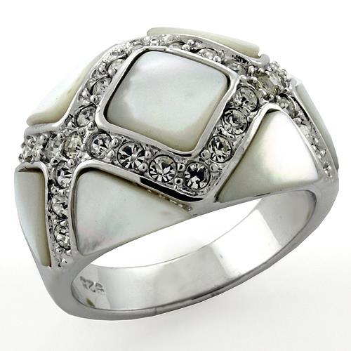 LOAS1099 - Rhodium 925 Sterling Silver Ring with Precious Stone Conch in White