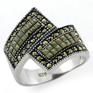 LOAS1100 - Antique Tone 925 Sterling Silver Ring with Semi-Precious Marcasite in Jet