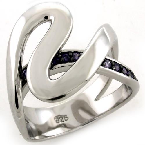 LOAS1102 - Rhodium 925 Sterling Silver Ring with AAA Grade CZ  in Amethyst