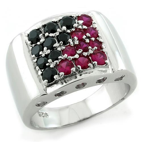 LOAS1103 - Rhodium 925 Sterling Silver Ring with AAA Grade CZ  in Multi Color