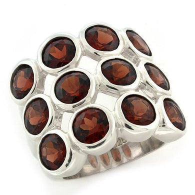 LOAS1120 - High-Polished 925 Sterling Silver Ring with Semi-Precious Spinel in Garnet