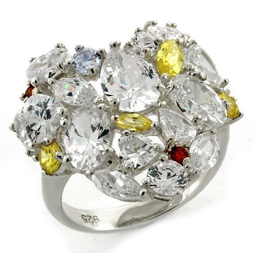 LOAS1129 - High-Polished 925 Sterling Silver Ring with AAA Grade CZ  in Multi Color